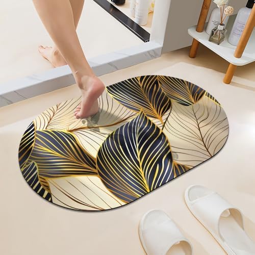 The Gold Leaf, Super Absorbent Quick-Drying Bathroom Mat Rug, Rubber Non-Slip by ZHUZHISHAN