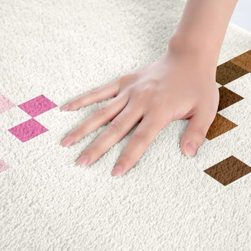Game Pixelated Theme Bath Rug, Patchwork Grid Shaggy Absorbent Non Slip Floor - Image 4