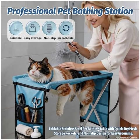 Foldable Dog Grooming Hammock & Stand, Stainless Steel Pet Grooming Table - Image 2