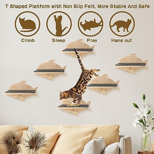 Lenwen 6 Set Cat Wall Shelves, Wood Cat Climbing Step, Wall Mounted - Image 5