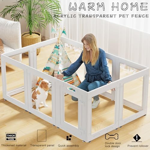 Clear Acrylic Dog Playpen with Door, 23.6" Puppy Playpen, Easy Assemble Pet - Image 2