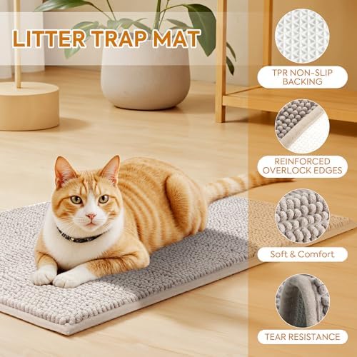 Pieviev Soft Chenille Cat Litter Box Mat, Ultra Absorbent - Image 2