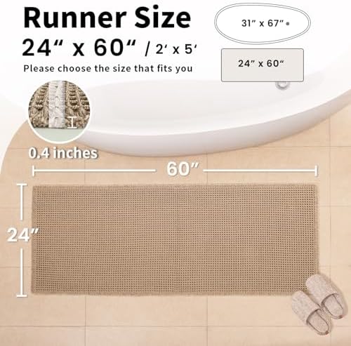 Long Bath Mat, Waffle Bathroom Runner Rug Non Slip Washable, 24 x 60 - Image 2