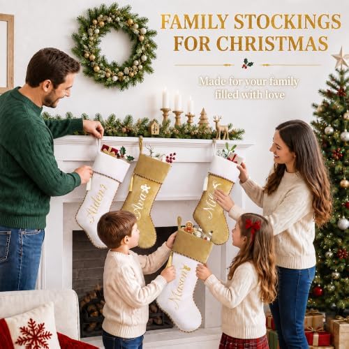 Personalized Christmas Stockings with Names 4 Pack White Gold - Image 4