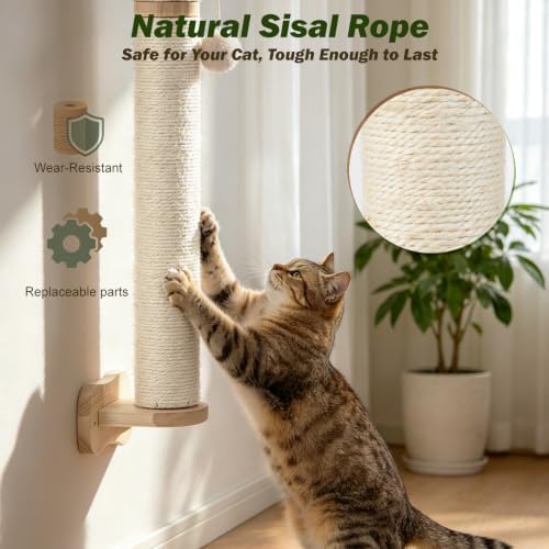 EMUST Cat Wall Scratcher 2 Pack 66", Tall Sisal Scratch Post - Image 3