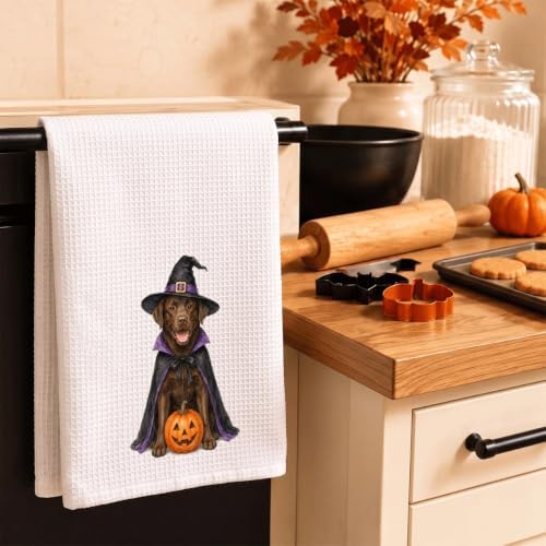 Halloween Dog Kitchen Towel 16x24 Inch, Cute Chocolate Labrador Witch Pumpkin - Image 6