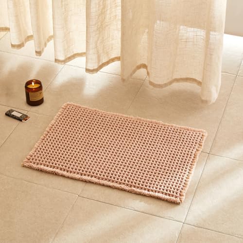 TYUU Waffle Bath Mat, Small Boho Bathroom Rugs Non Slip 24x16 Light Peach by TYUU