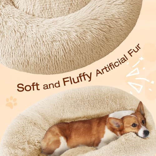 JOLLYVOGUE Dog Beds Large Sized Dog, Calming Anti-Anxiety Dog Bed, Fluffy Donut - Image 3