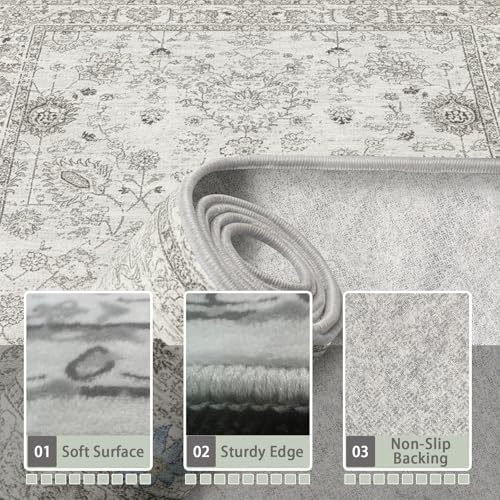 Grey Floral Hallway Runner Rug 2x6 - Image 3