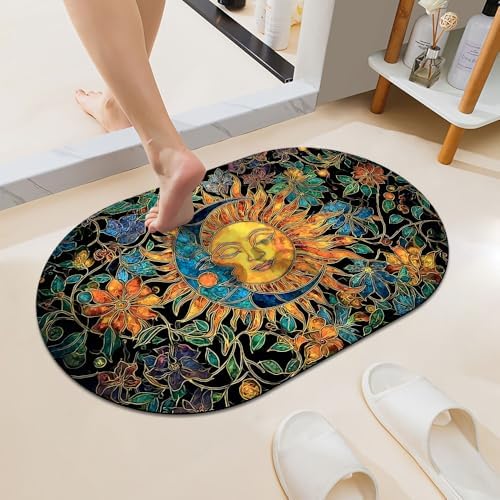 Sun and Moon Leaves Super Absorbent Quick-Drying Bathroom Mat Rug, Rubber by ZHUZHISHAN