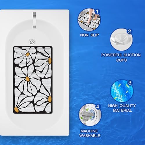 Floral Bathtub Mat Non Slip for Kids 27x16in Plant Anti Slip Bath Mat for Tub - Image 4