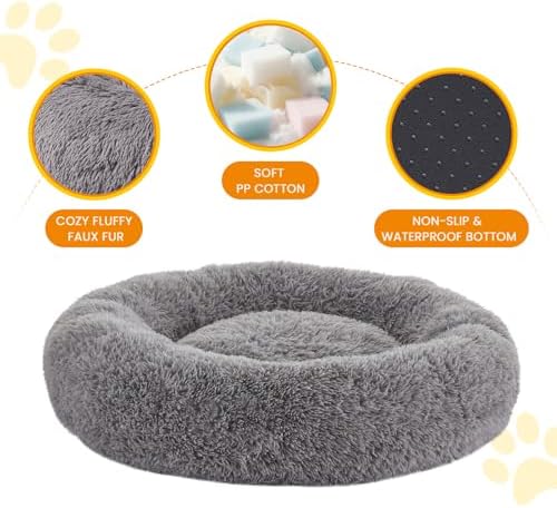 Calming Dog Beds for Large Dogs, Faux Fur Donut Cuddler Dog Bed, Round Fluffy - Image 2