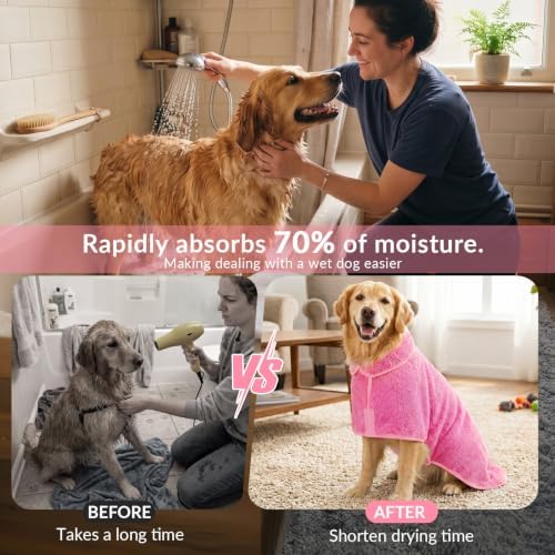Dog Bathrobe, Super Absorbent for Small to Large Dogs, Rose Pink XL - Image 3