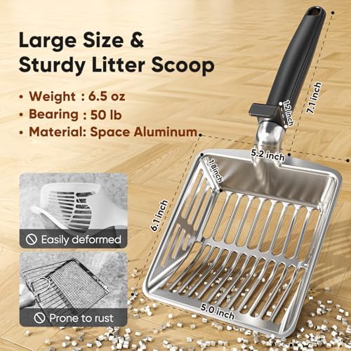 Large Metal Cat Litter Scoop w/ Deep Shovel, Dual-Size Holes & Hanging Hook - Image 2
