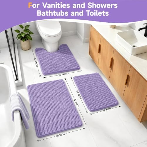 Ophanie Purple Bathroom Rugs Sets 3 Piece, Soft Chenille Bath Mat, Non Slip - Image 2