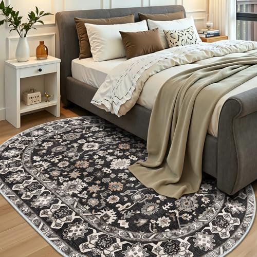 Washable Oval 5x6 Area Rug Soft Floral Carpet - Image 2