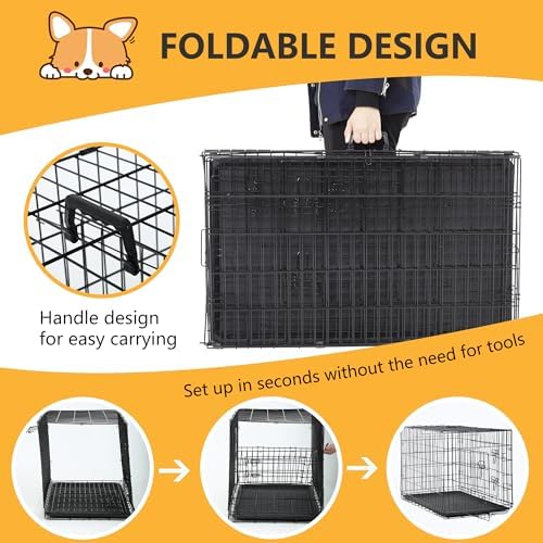 FDW | 36" Foldable Metal Dog Crate | Black | Cage - Image 6