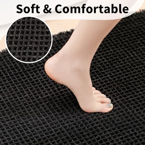 Black Bathroom Rug, Waffle Bath Mat Non Slip Washable - Image 3