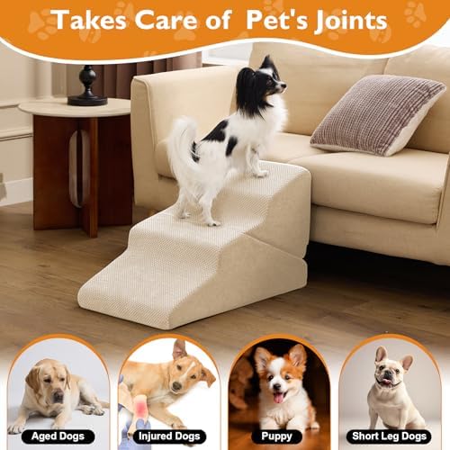 Ahpmeoa Dog Stairs for Small Dogs 16’’ H, 3-Step Dog Steps for Bed - Image 5