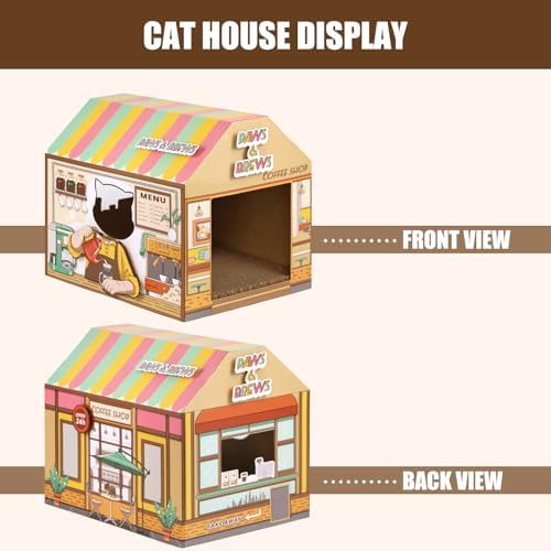 SEKAM Cardboard Cat House with Scratcher/Catnip, Kitty Coffee Shop - Image 3