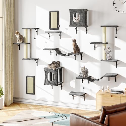 Cat Wall Shelves, 10-in-1 Wall-Mounted Cat Furniture Set by NUNULAB
