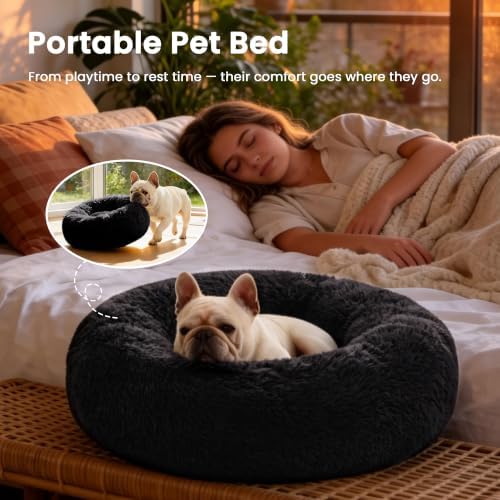 Love's cabin Calming Cat Bed for Indoor Cats, Anti-Anxiety Donut Round Dog Bed - Image 4