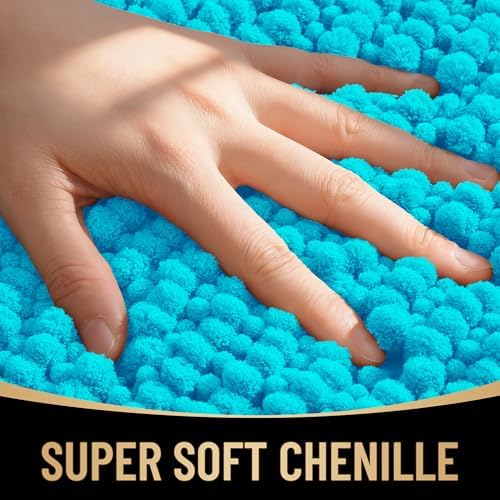 OLANLY Thick Chenille Absorbent Bathroom Rugs Mat 30x20, Aqua Sky - Image 2