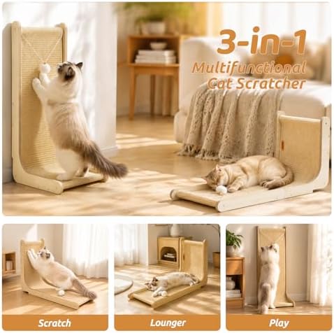 26.8" Sisal Cat Scratcher for Indoor Cats, Wooden Cat Furniture - Image 3
