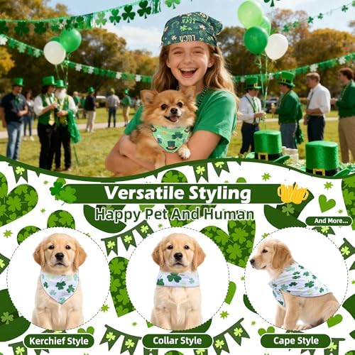 [Hemmed] 100 Pcs St. Patrick's Day Dog Bandanas Bulk Shamrock Pet Scarves Lucky Adjustable Bibs for X-M-L Dogs Washable Holiday Puppy Kerchief for Groomers Shelters - Image 5