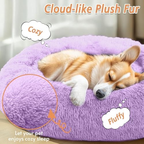 JOLLYVOGUE Calming Dog Bed Medium Size Dog, 31in Donut Washable Medium Pet Bed - Image 2