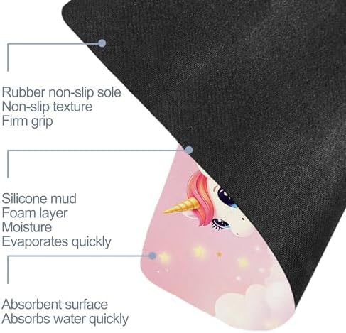 Cute Unicorn Bathroom Rugs, Non Slip Quick Dry Princess Pink Bath Mats - Image 6