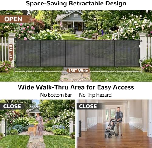 GRENFU 155" Extra Wide Baby Gate 37" Tall Retractable Gate, Indoor/Outdoor - Image 3