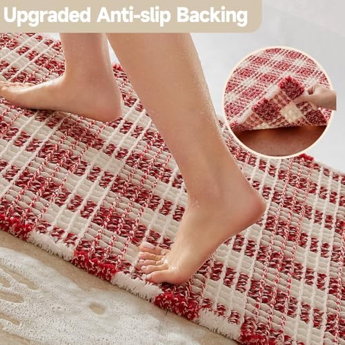TYUU Christmas Bathroom Rugs, Cute Waffle Bath Mat, 48x24 Red & White - Image 4