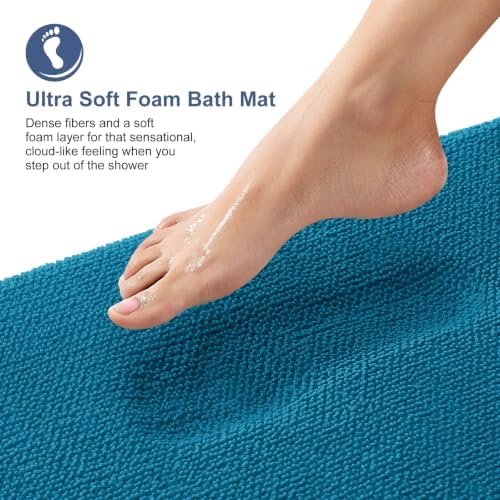 OLANLY Memory Foam Bathroom Runner Rugs 59x20, Long Bath Mats, Peacock Blue - Image 2