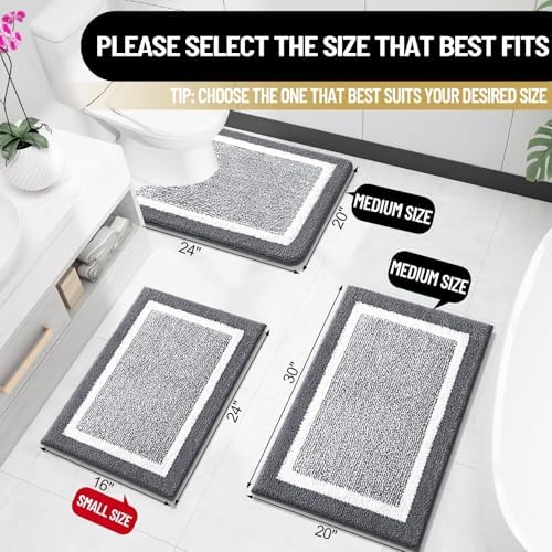 OLANLY Small Bathroom Rugs 24x16, Absorbent Microfiber Bath Rugs, Dark Grey - Image 2
