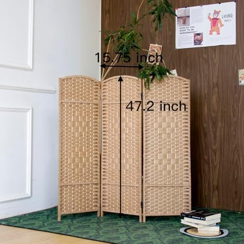 3-Panel Short Room Divider, 3.9 ft Freestanding Partition Wall, Light Brown - Image 5
