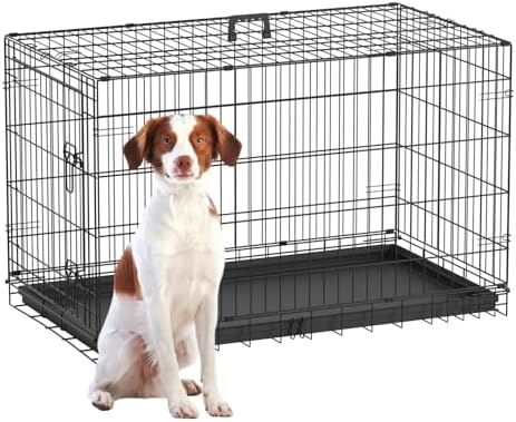 FDW | 42" Foldable Metal Dog Crate | Dark Black | Cage by FDW