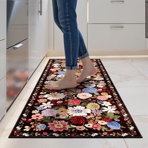 Black Brown Floral Hallway Runner Rug 2x5 by WelcometoBabovid