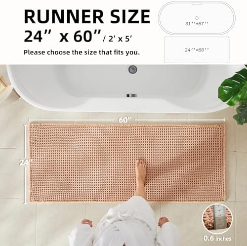 TYUU Waffle Runner Rug Bathroom, Long Boho Bath Mat, 60x24 Light Peach - Image 2