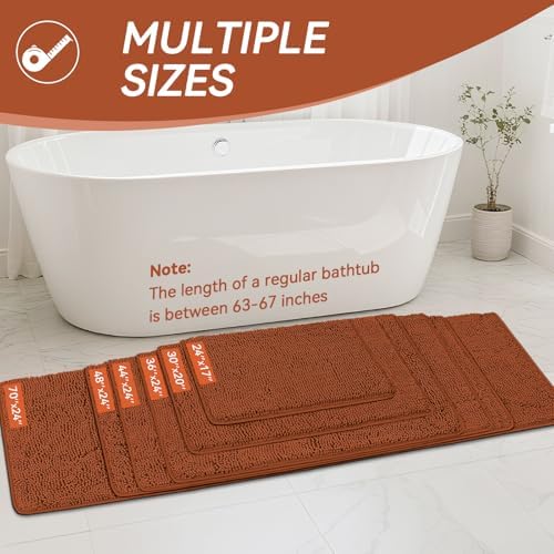 Bcoimo Bath Rug Mat, 70x24 Extra Soft Burnt Orange Long Bathroom Runner Rug - Image 2