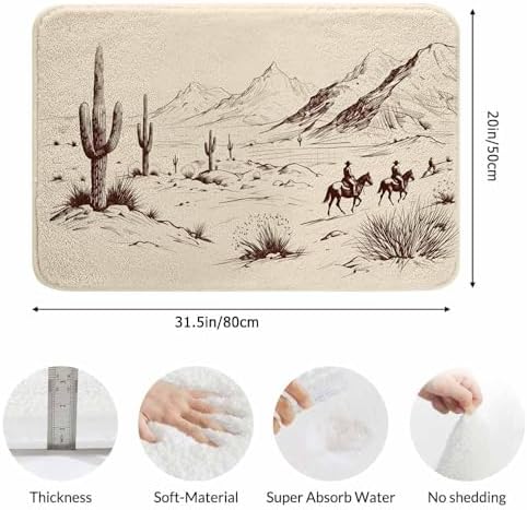 Cowboys Bath Mats for Bathroom Wild West Desert Lanscape Silhouette Prairie - Image 3
