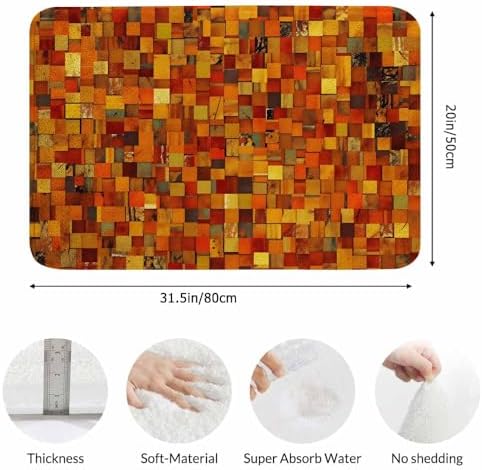 Orange Burnt Bath Rugs Vintage Abstract Mosaic Texture Faded Pattern Bathroom - Image 3