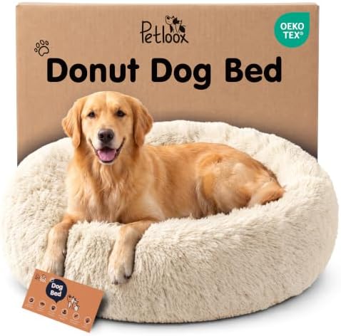 Calming Donut Dog Bed for Small Dogs, Round Dog Bed for Medium & Large Dogs by Petloox