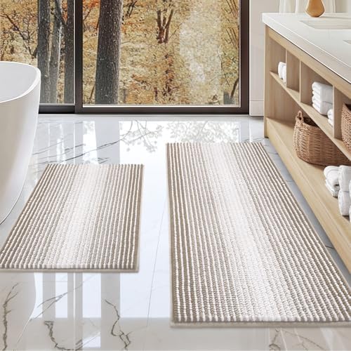 BSICPRO Bathroom Rugs Sets 2 Piece, Non Slip Boho Bath Mats, Light Taupe by BSICPRO