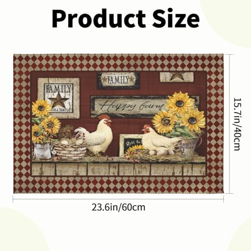Giwawa Vintage Rooster Bath Rug Farmhouse Chicken Shower Mat Absorbent Bath - Image 3