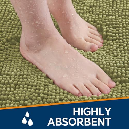 Chenille Bathroom Runner Rug 17"x47" Sage Green, Plush Bath Mat - Image 4