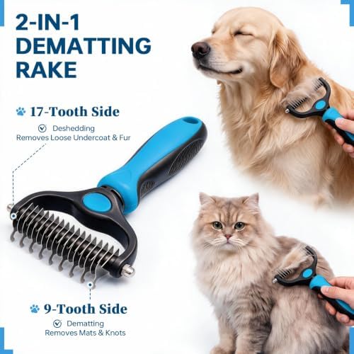 Pet Grooming Comb, Deshedding Dog Brush & Undercoat Rake - Image 2