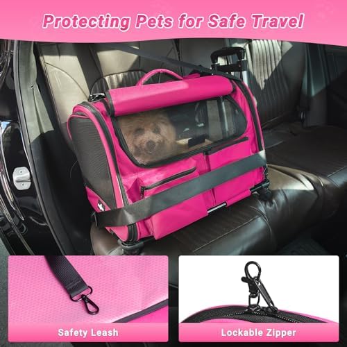 Large Pet Carrier with Wheels, Foldable Rolling Dog Carrier with Big Pocket - Image 5