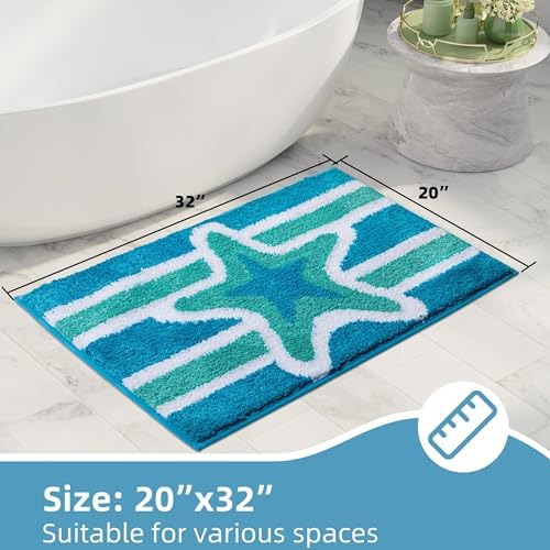 Blue Coastal Bathroom Rugs Soft Absorbent Microfiber Beach Decor - Image 2