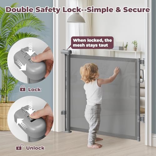 76" Retractable Baby Gates Extra Wide, Mesh Long Dog Gate - Image 4